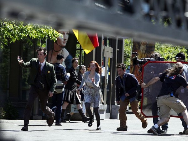 Noah Wyle, Lindy Booth and Christian Kane shoot a scene in the new TNT series called The Librarians in the Capitol mall area Wednesday, April 30, 2014. (Photo: KOBBI R. BLAIR | Statesman Journal)